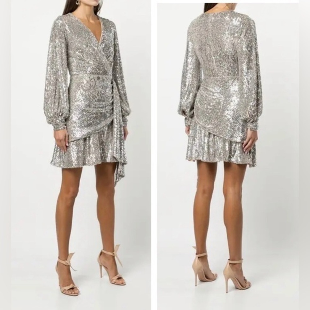 New SACHIN + BABI Delaney Sequinned Mini Dres Sz: 6 Silver Long sleeve